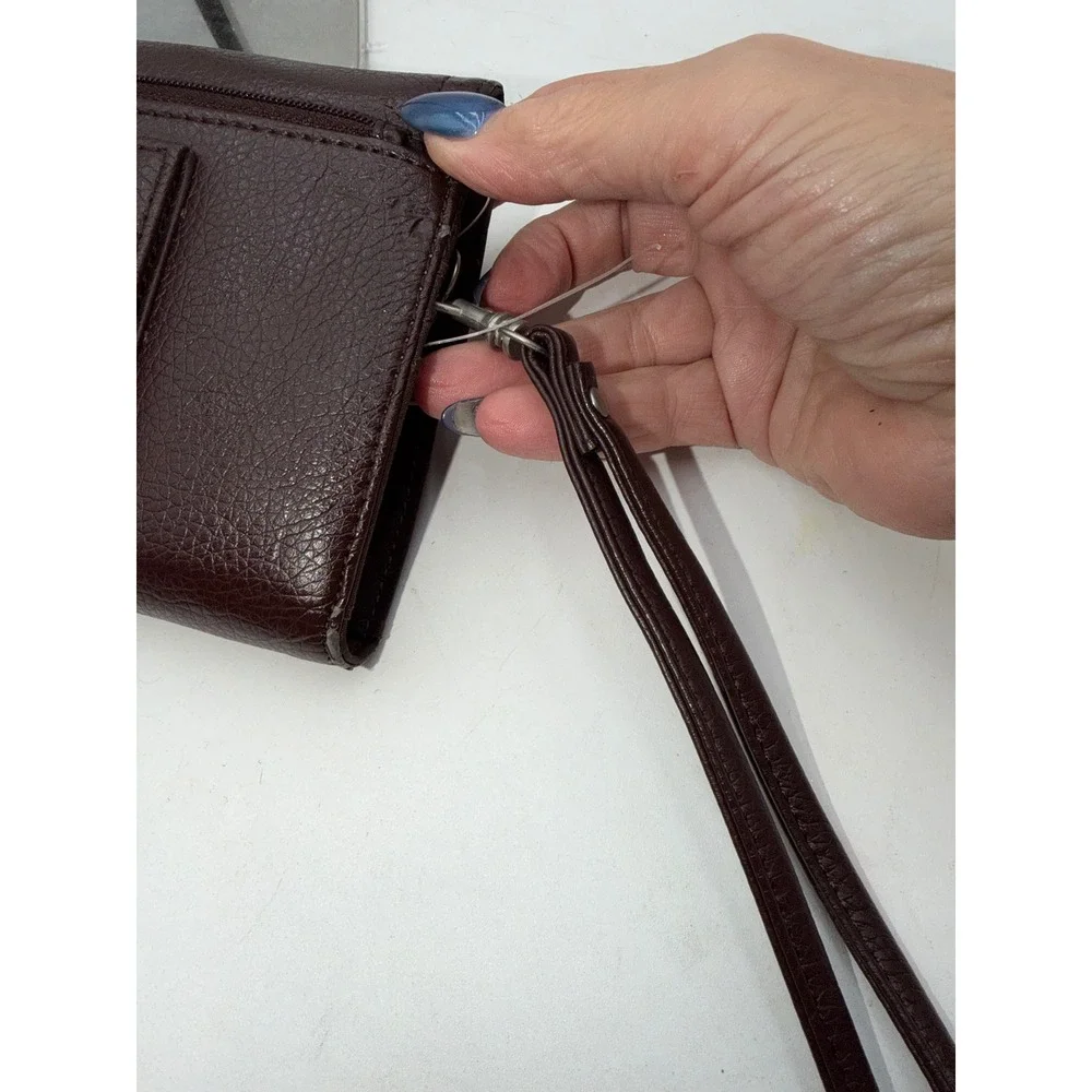 Rosetti Burgundy Pebbled Faux Leather Trifold Wristlet Wallet Leopard Pouch